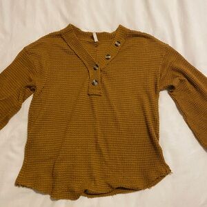 Cozy Mustard Waffle Knit Henley Top